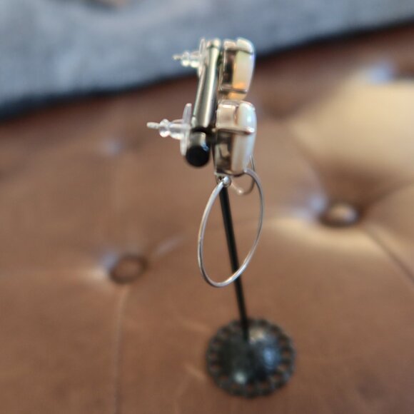 GIANT Opal & 925 sterling silver front facing hoops earrings white/blue sparkles - Picture 8 of 15